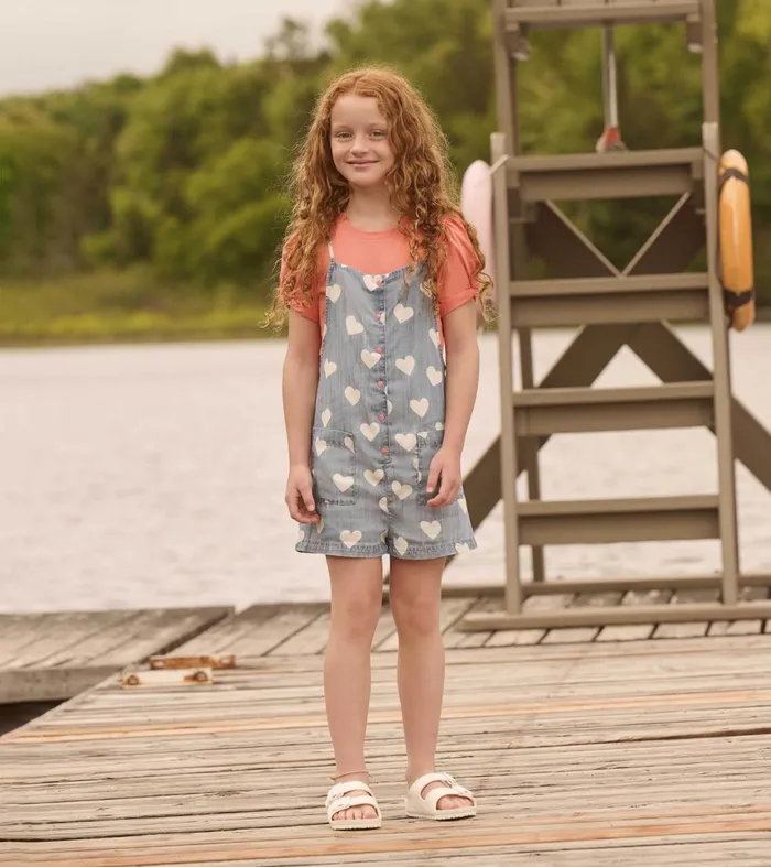 Bottoms Girls Hatley Girls Hearts Slouchy Overalls