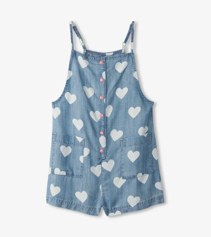 Bottoms Girls Hatley Girls Hearts Slouchy Overalls