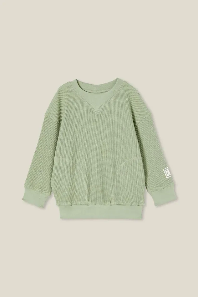 Boys 214 Sweatshirts and Sweatpants Cotton On Long Sleeve Waffle Pullover Deep Sage