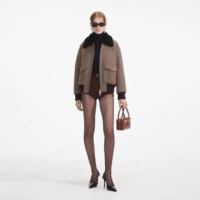 Brown Herringbone Jacket Women Self Portrait Outerwear Brown Herringbone Jacket Women Self Portrait Outerwear