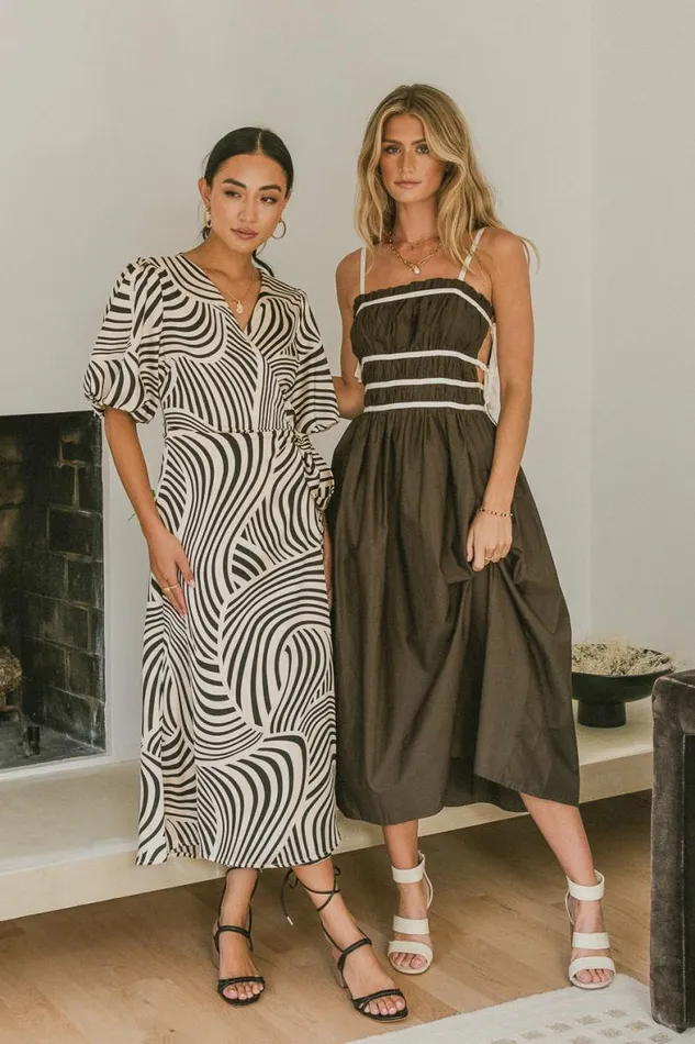 Brylie Tie Midi Dress In Brown Brown Women Bohme Dresses