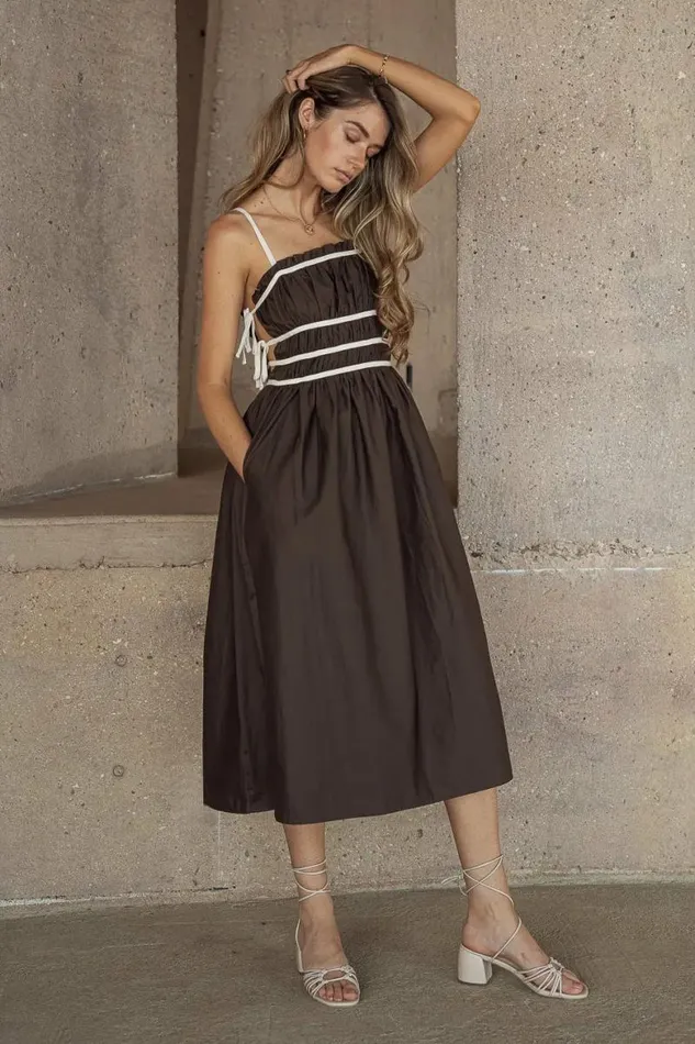 Brylie Tie Midi Dress In Brown Brown Women Bohme Dresses
