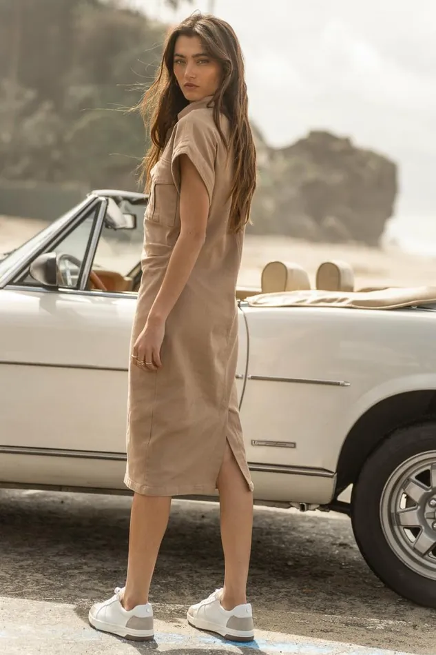 Caitlin Denim Dress In Tan Tan Women Bohme Dresses