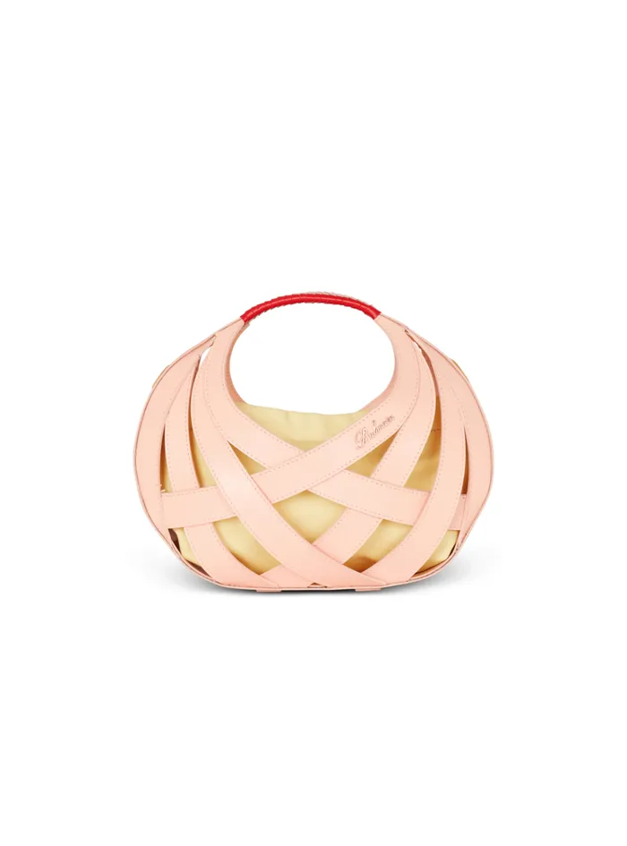 Calfskin Basket Bag With An Openwork Diamond Motif Orange Women Balmain Handbags