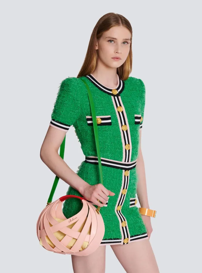 Calfskin Basket Bag With An Openwork Diamond Motif Orange Women Balmain Handbags