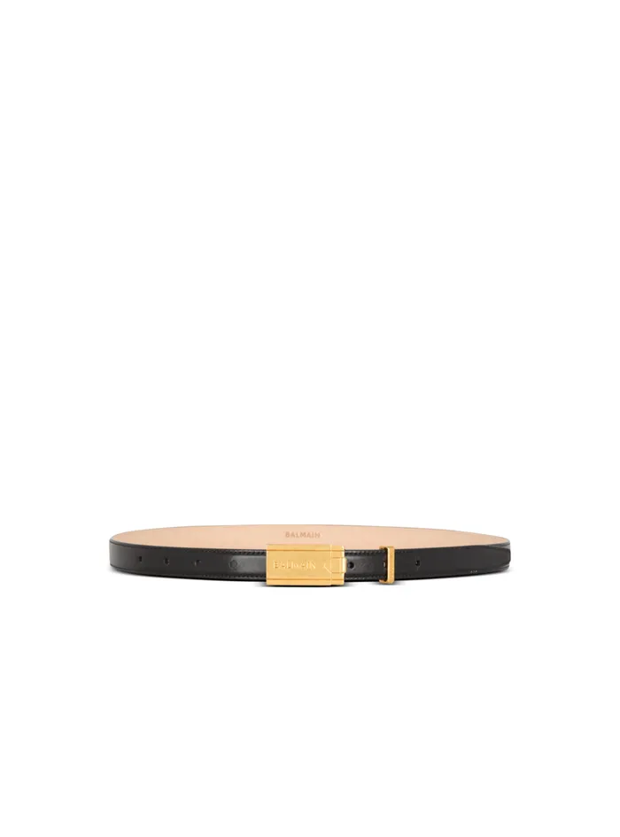 Calfskin Belt With Plaque Black Men Balmain Belts