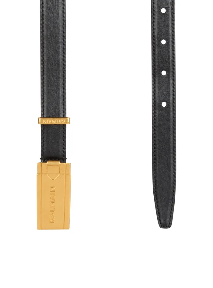 Calfskin Belt With Plaque Black Men Balmain Belts