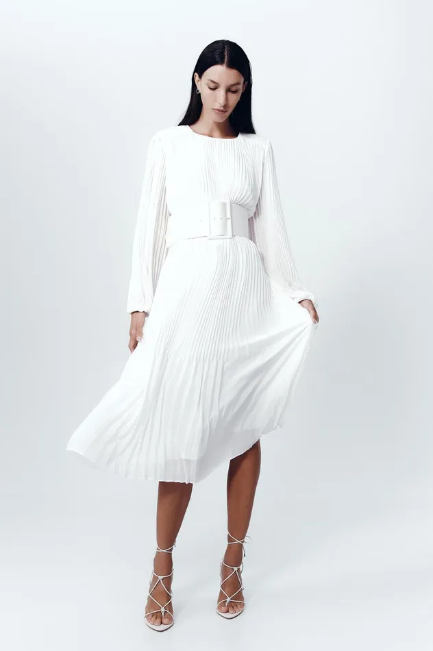 Cathedra Belted Midi Dress Ivory Women Aje White Dresses