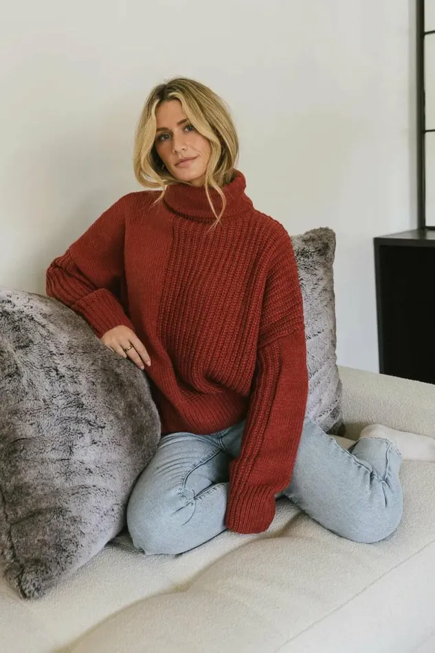 Catherine Turtleneck Sweater In Brick Brick Women Bohme Tops