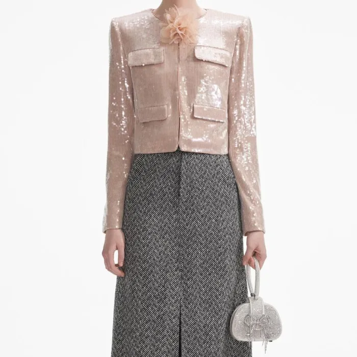 Champagne Sequin Jacket Women Self Portrait Outerwear Champagne Sequin Jacket Women Self Portrait Outerwear