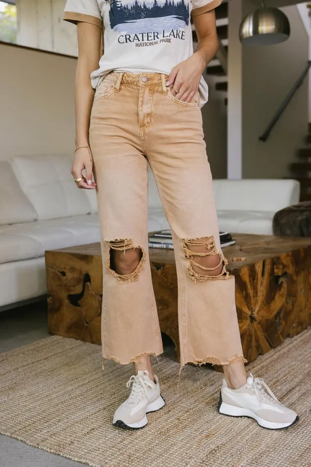 Charlie Distressed Jeans In Mustard Mustard Women Bohme Denim