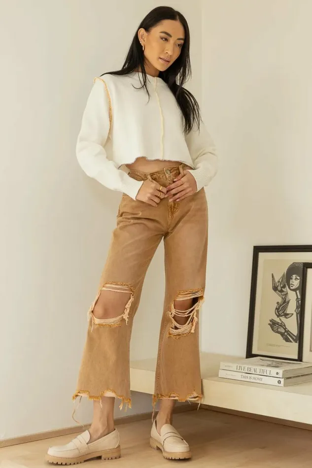 Charlie Distressed Jeans In Mustard Mustard Women Bohme Denim