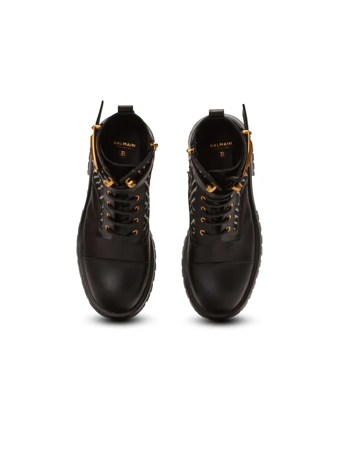 Charlie Monogram Jacquard And Leather Ranger Boots Black Women Balmain Boots