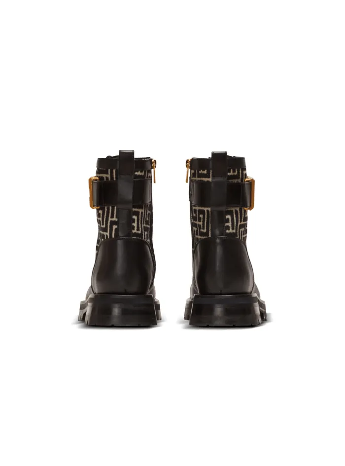 Charlie Monogram Jacquard And Leather Ranger Boots Black Women Balmain Boots