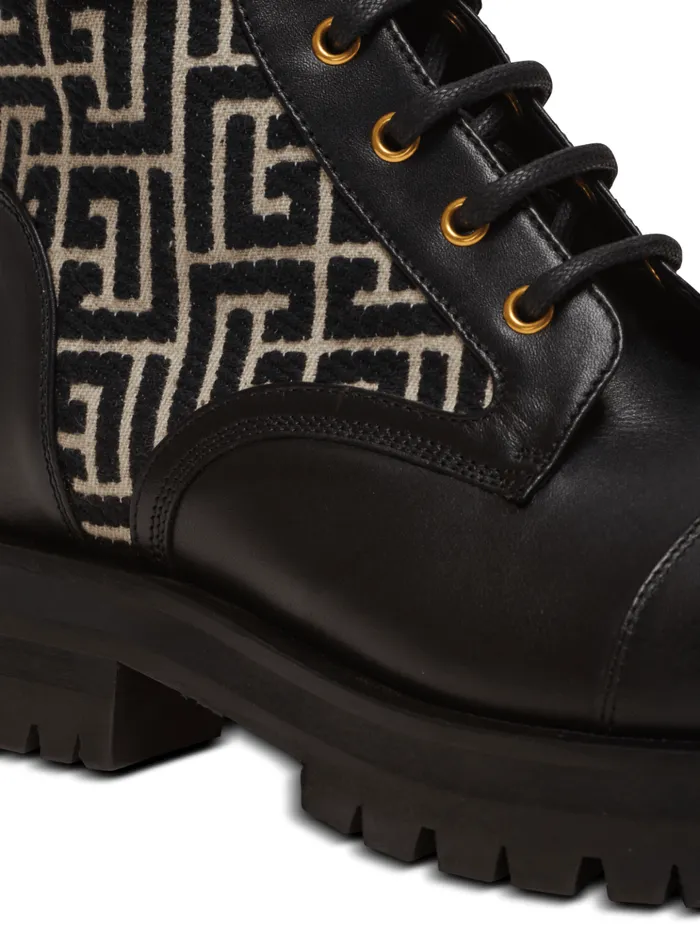 Charlie Monogram Jacquard And Leather Ranger Boots Black Women Balmain Boots