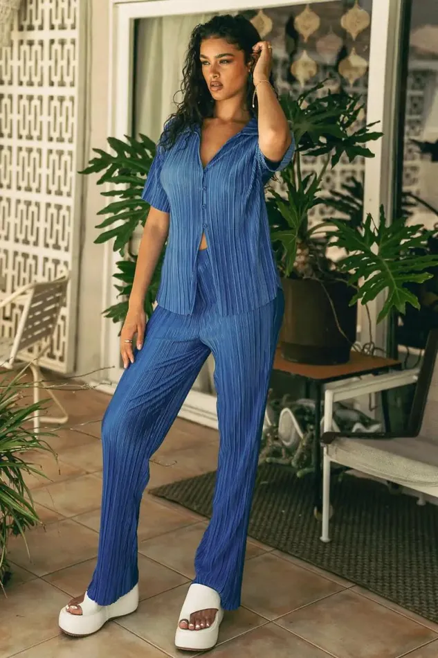 Clara Ribbed Pants In Blue Blue Women Bohme Sets