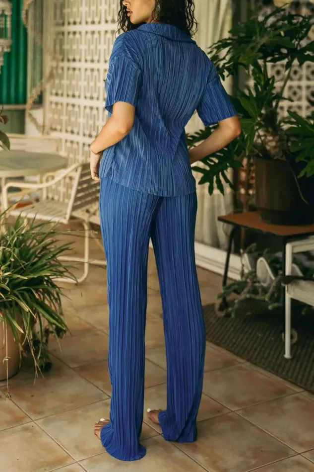 Clara Ribbed Pants In Blue Blue Women Bohme Sets