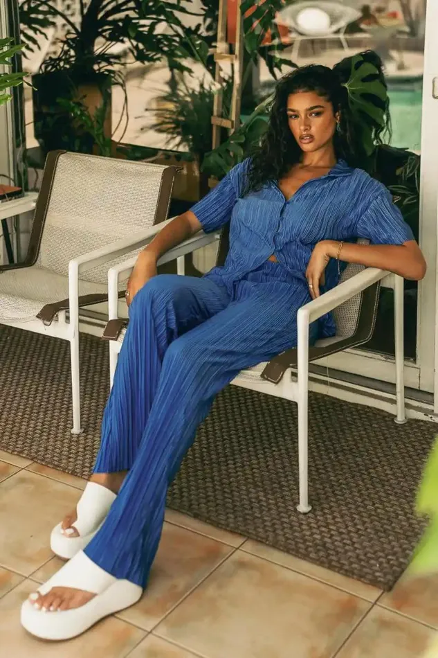 Clara Ribbed Pants In Blue Blue Women Bohme Sets