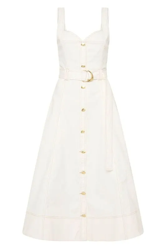 Clay Belted Denim Midi Dress White Women Aje White Dresses