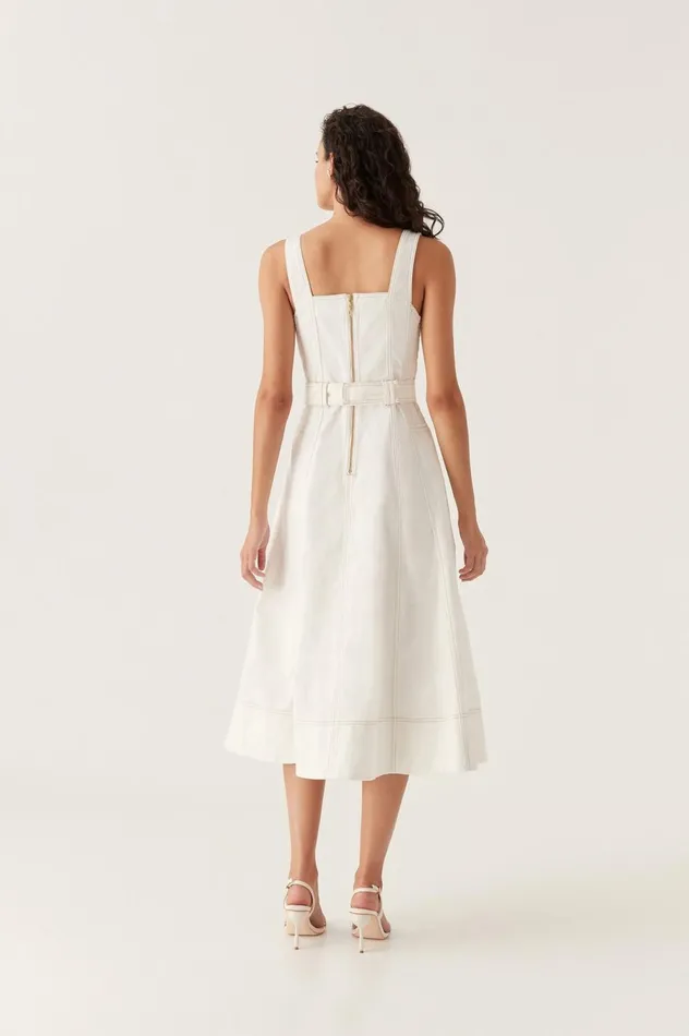 Clay Belted Denim Midi Dress White Women Aje White Dresses