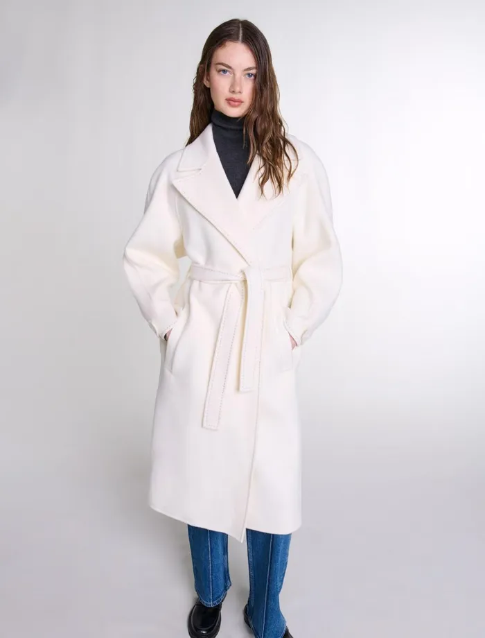 Coats Women Maje DoubleFaced MidLength Coat Ecru