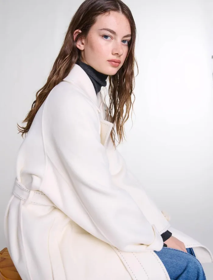 Coats Women Maje DoubleFaced MidLength Coat Ecru
