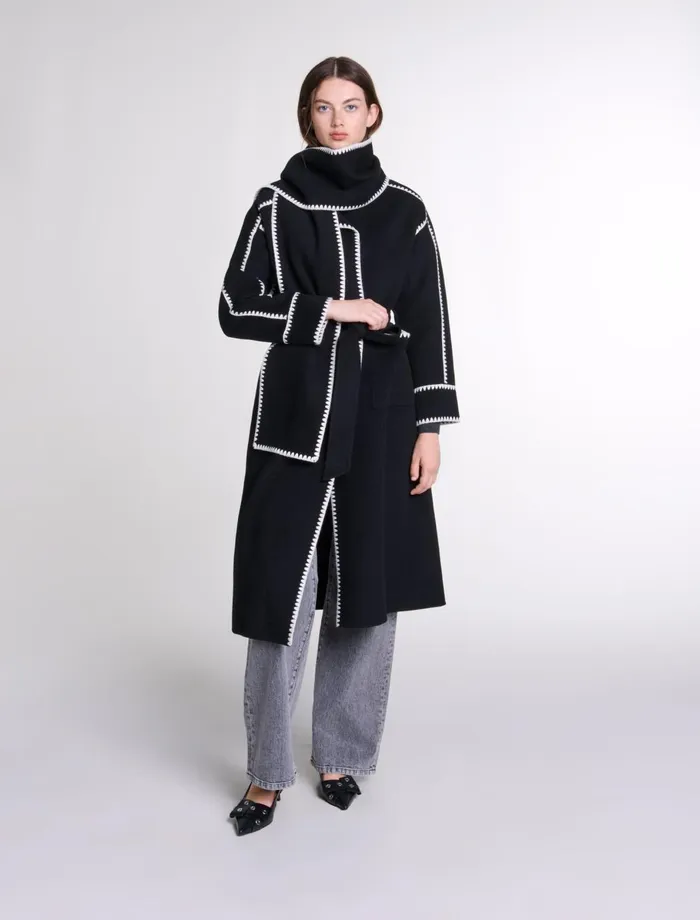 Coats Women Maje TwoTone DoubleFaced Coat Blackwhite