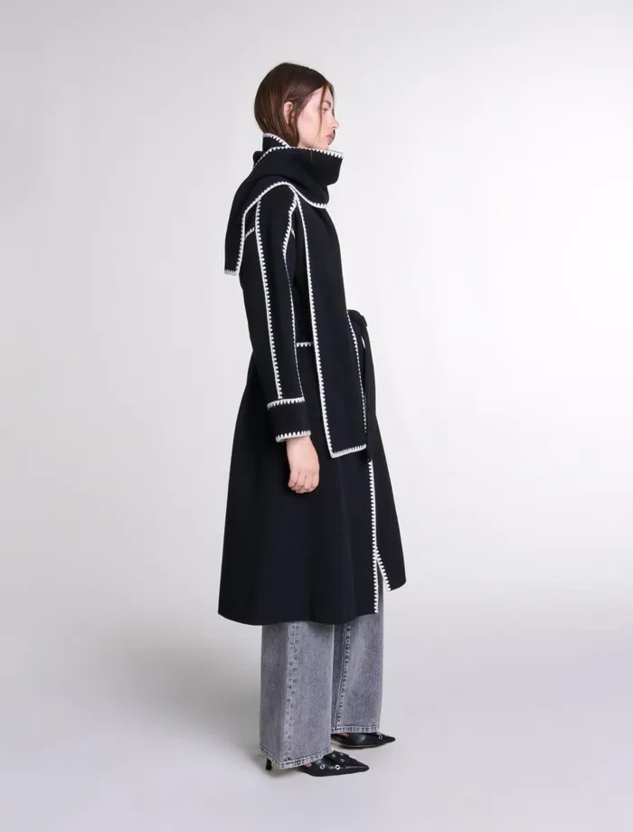 Coats Women Maje TwoTone DoubleFaced Coat Blackwhite