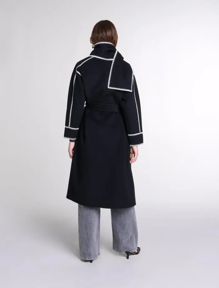 Coats Women Maje TwoTone DoubleFaced Coat Blackwhite