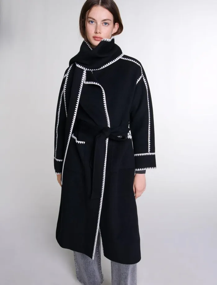 Coats Women Maje TwoTone DoubleFaced Coat Blackwhite