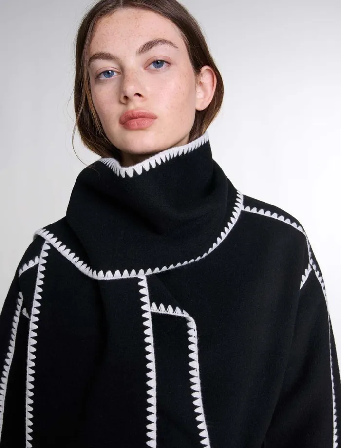Coats Women Maje TwoTone DoubleFaced Coat Blackwhite