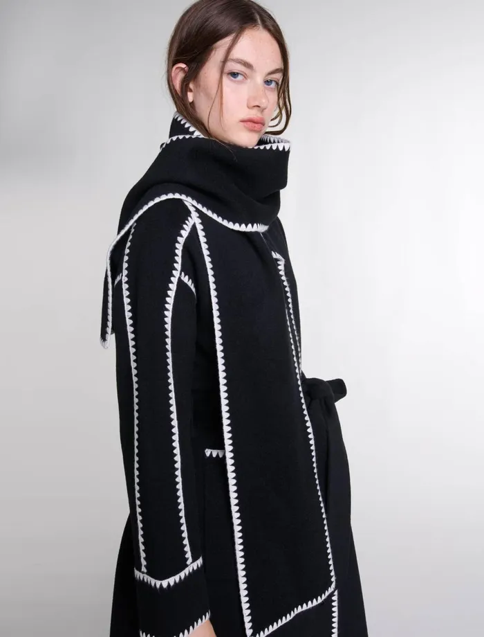 Coats Women Maje TwoTone DoubleFaced Coat Blackwhite