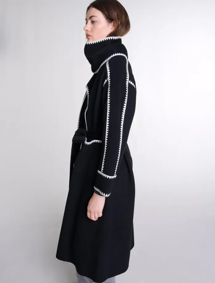 Coats Women Maje TwoTone DoubleFaced Coat Blackwhite