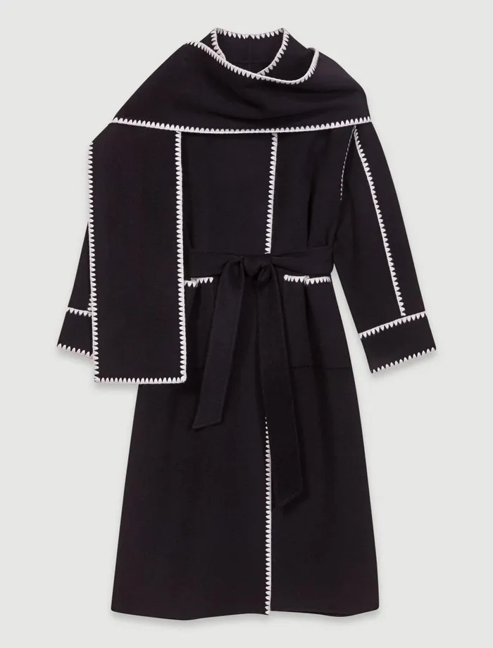 Coats Women Maje TwoTone DoubleFaced Coat Blackwhite