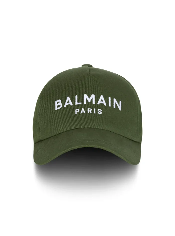 Cotton Cap With Paris Embroidery Khaki Men Balmain Hats And Caps