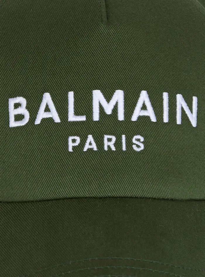 Cotton Cap With Paris Embroidery Khaki Men Balmain Hats And Caps