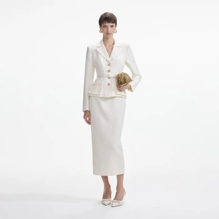 Cream Linen Tailored Midi Dress Women Self Portrait Dresses