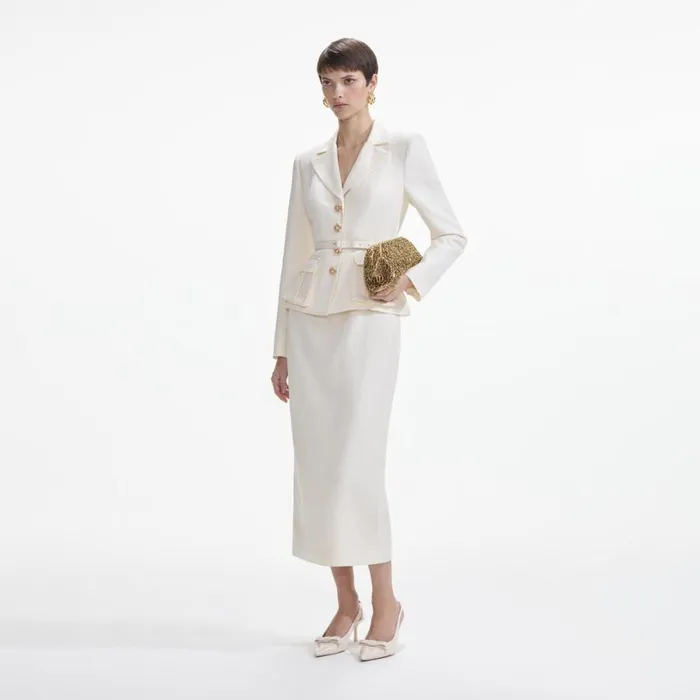 Cream Linen Tailored Midi Dress Women Self Portrait Dresses Cream Linen Tailored Midi Dress Women Self Portrait Dresses