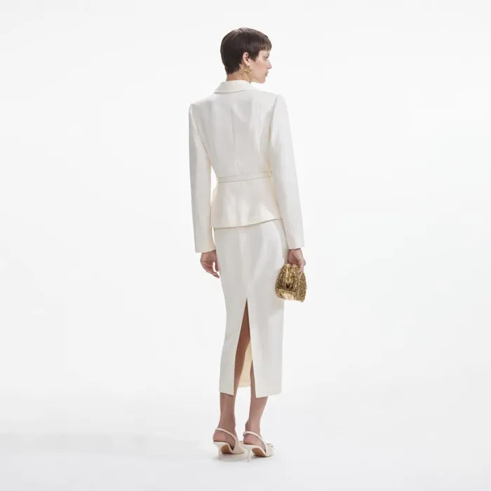 Cream Linen Tailored Midi Dress Women Self Portrait Dresses Cream Linen Tailored Midi Dress Women Self Portrait Dresses