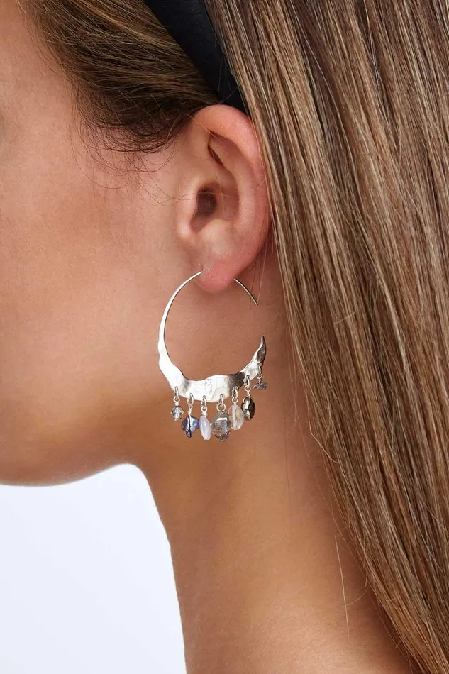Crescent Grey Pearl And Herkimer Mix Silver Hoop Earrings Women Chan Luu Earrings