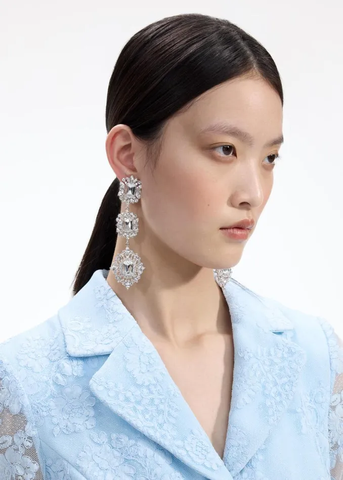 Crystal Tiered Earrings Women Self Portrait Jewellery Crystal Tiered Earrings Women Self Portrait Jewellery