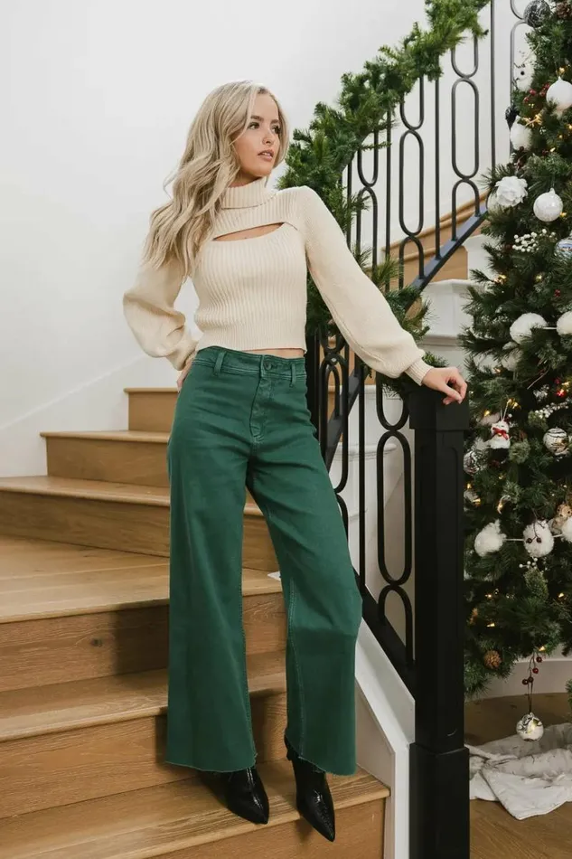 Cut Out Turtleneck Sweater In Cream Cream Women Bohme Tops