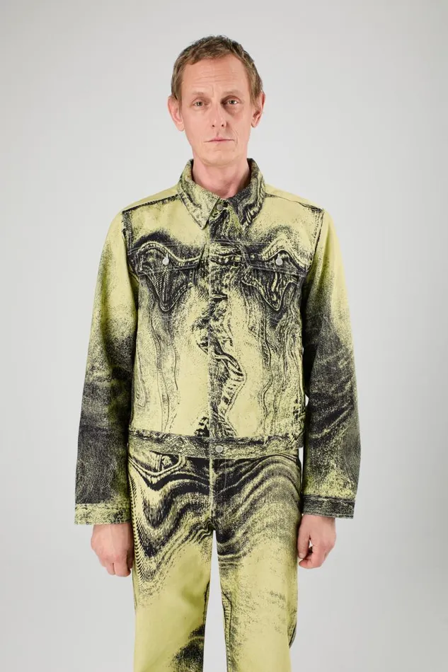 Denim Men Camper Denim Jacket YellowBlack Distorted Print Denim Jacket