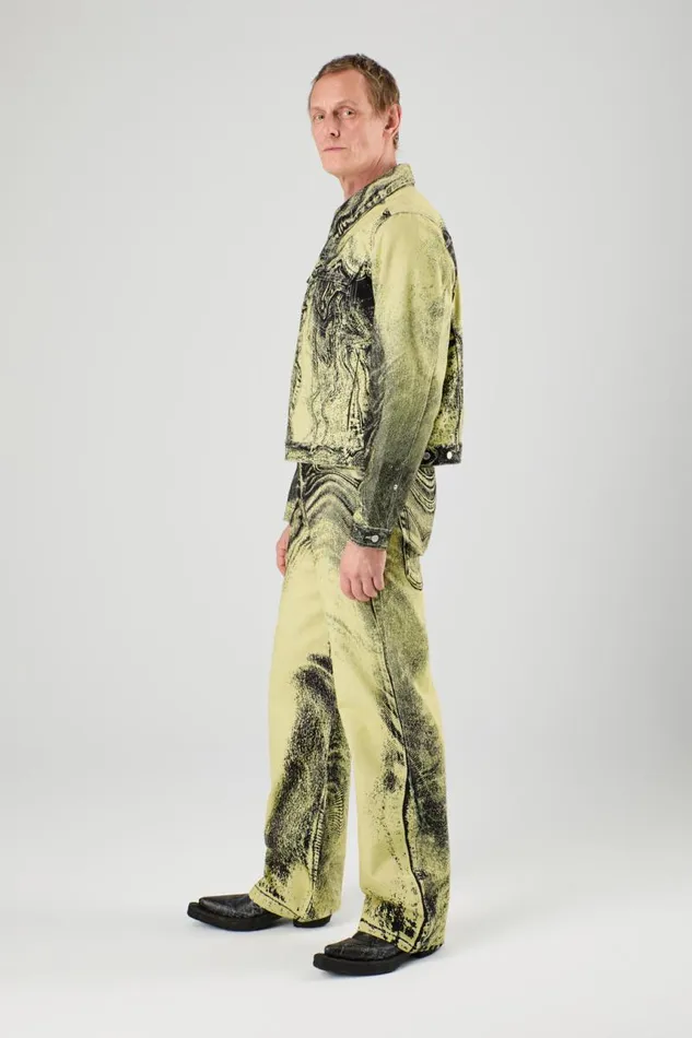 Denim Men Camper Denim Jacket YellowBlack Distorted Print Denim Jacket Denim Men Camper Denim Jacket YellowBlack Distorted Print Denim Jacket