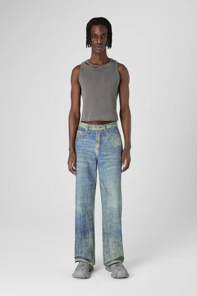 Denim Men Camper Denim Sand Blue Paint Print Denim Jeans