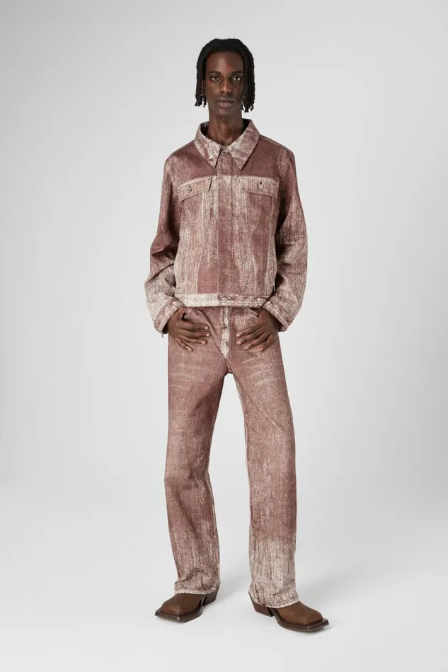 Denim Men Camper Denim Terracotta Paint Print Denim Jacket Denim Men Camper Denim Terracotta Paint Print Denim Jacket
