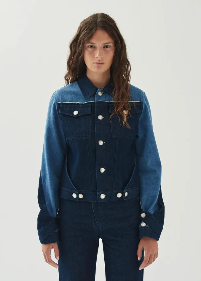 Denim Women ALOHAS Sand Bicolor Indigo Denim Jacket