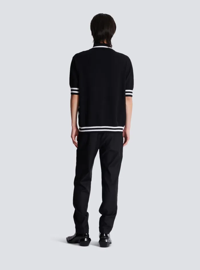 Diamond Polo Shirt In Twotone Cotton Black Men Balmain Knitwear