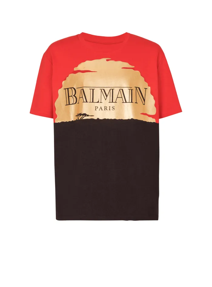 Disney X The Lion King 8211 Relaxed Tshirt With Sunset Print Red Men Balmain TShirts