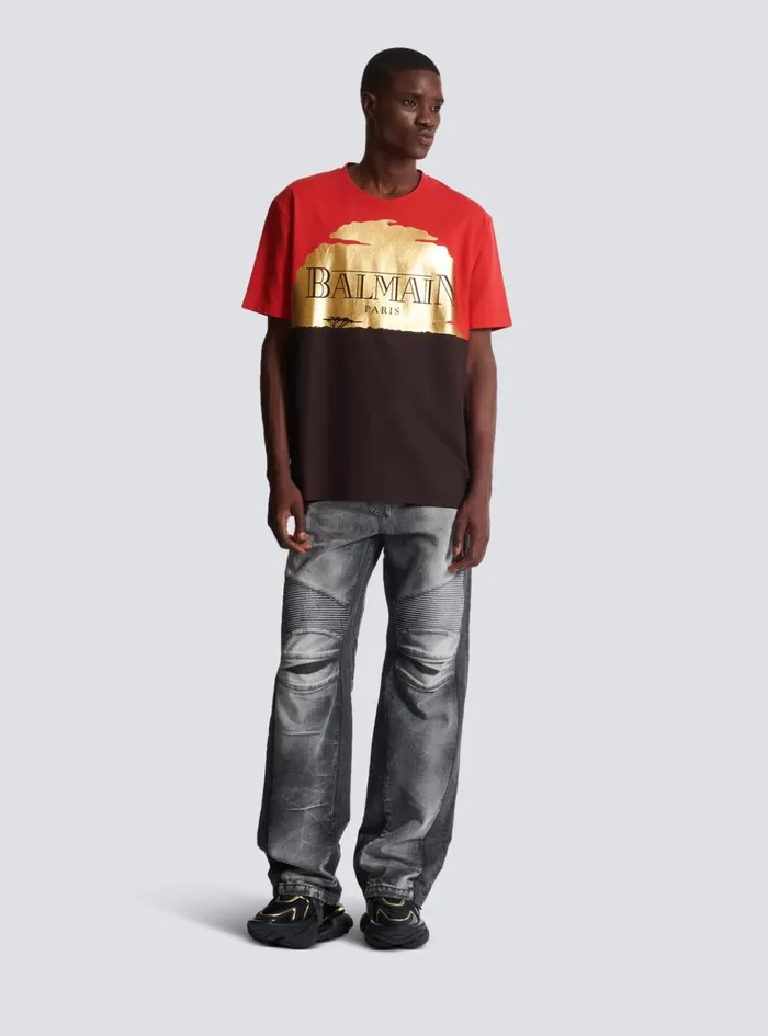 Disney X The Lion King 8211 Relaxed Tshirt With Sunset Print Red Men Balmain TShirts